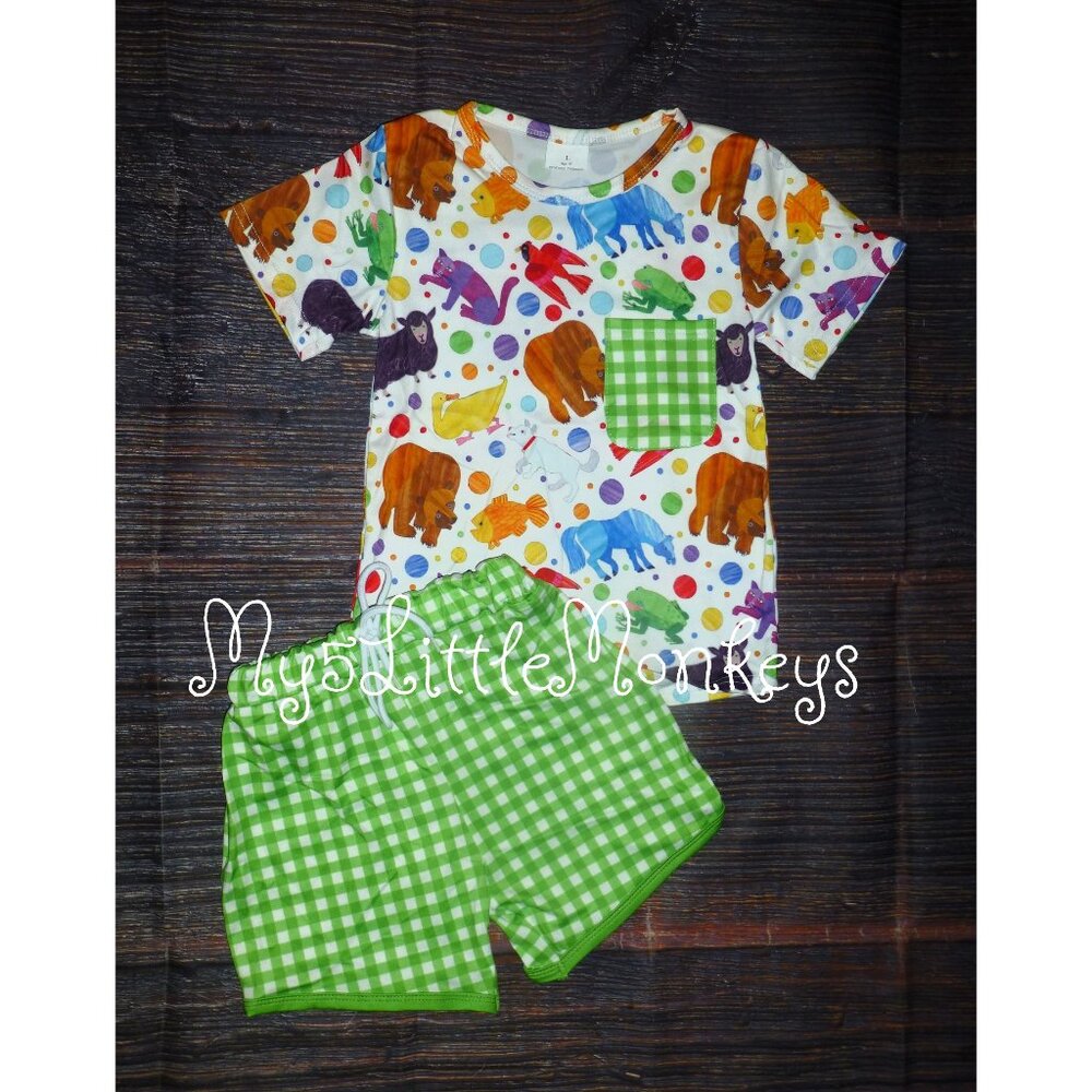 Boutique Eric Carle Brown Bear Animals Boys Shorts Outfit Set